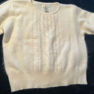 Vintage 80s Fuzzy Sweater short sleeve cream angora Lambswool Large